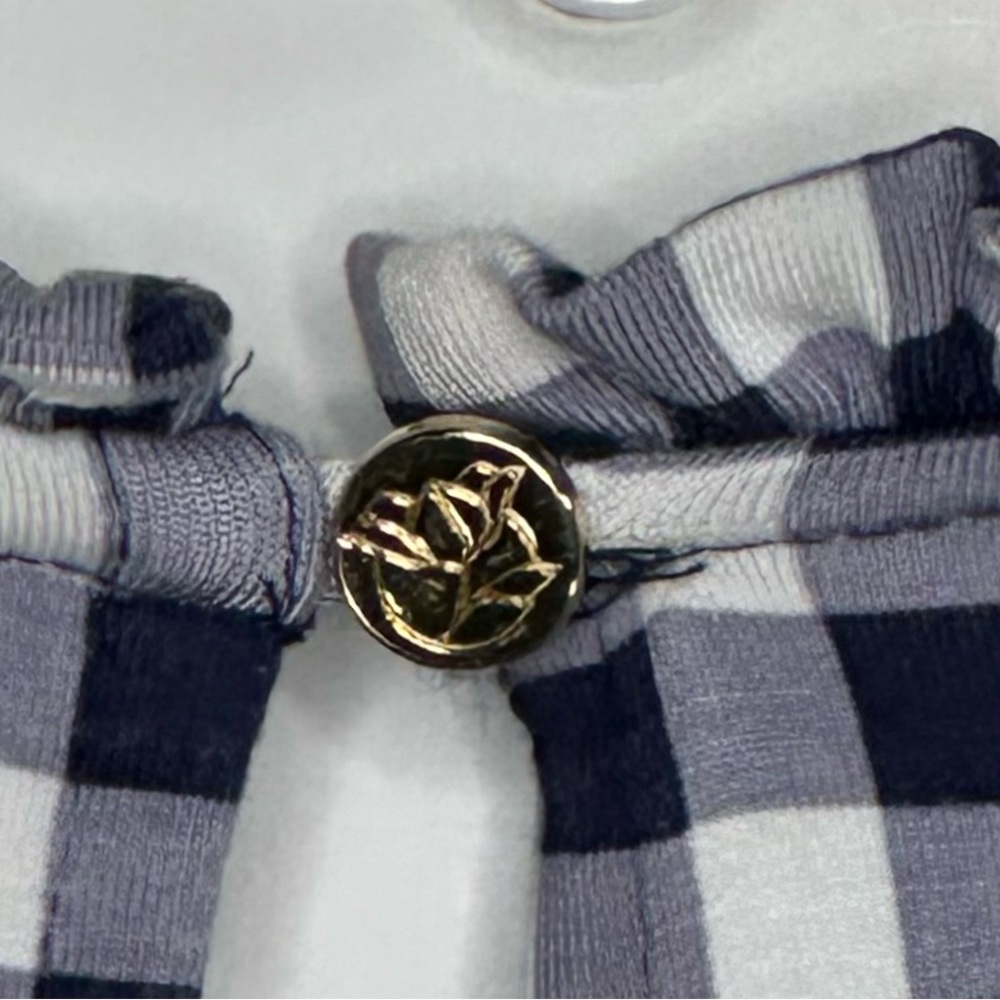 Draper James Kitty Navy Gingham Dress Ruffled Neck Long Sleeve Smocked Cuff Sz S - Picture 6 of 9